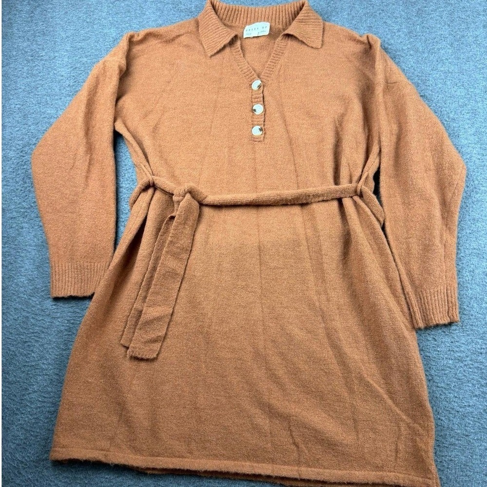 Dress Up Women's Small Long Sleeve Knit Polo Sweater Dress‎ Rust Brown